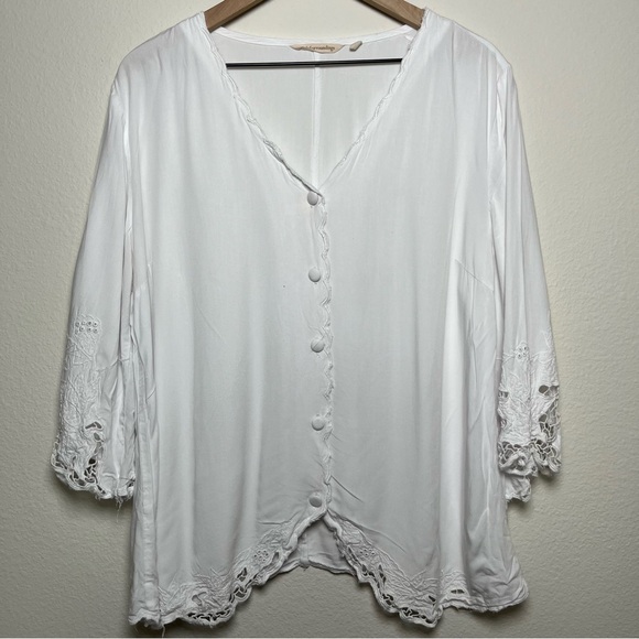 Soft Surroundings Women Half Moon Top XL White Crochet Embroidered Lagenlook‎ - Picture 1 of 11